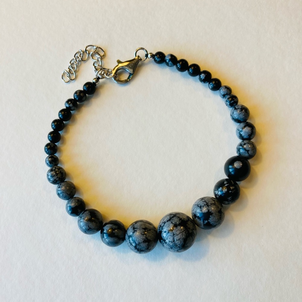 Snowflake Obsidian Beaded Bracelet